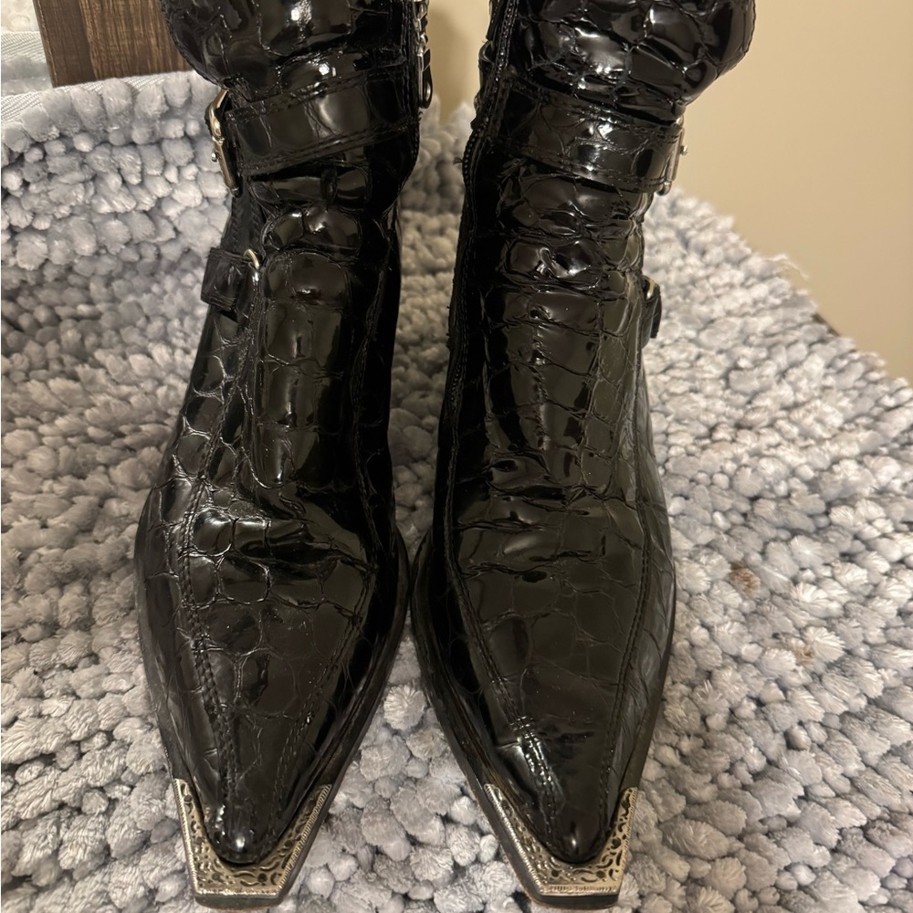 Donald J. Pliner Black Croc-Embossed Ankle Boots